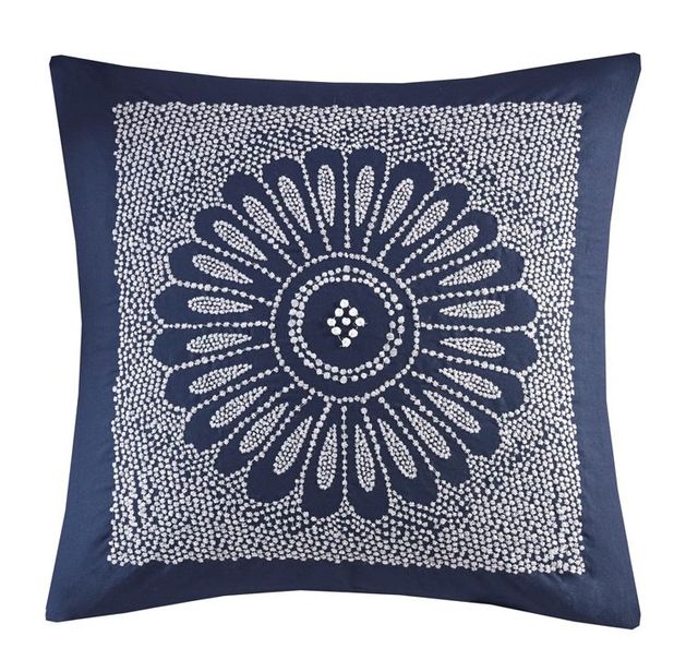 Olliix by INK+IVY Sofia Navy Cotton Embroidered Decorative Square Pillow-0