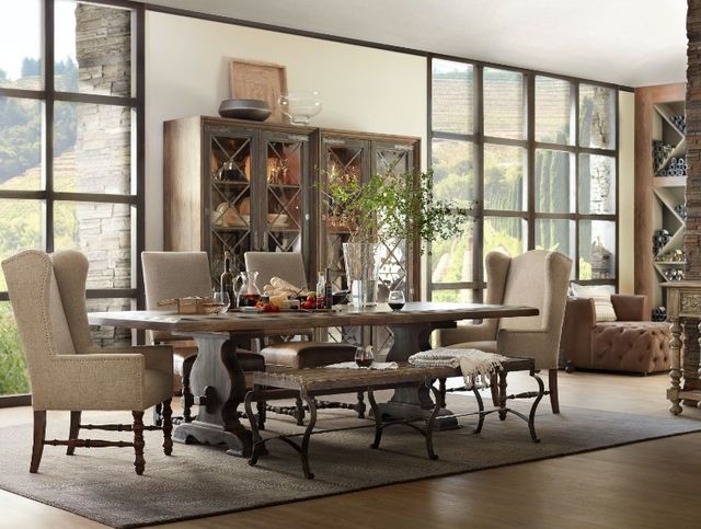 Hooker® Furniture Hill Country Bandera Saddle Brown Dining Table with Anthracite Black Base-1