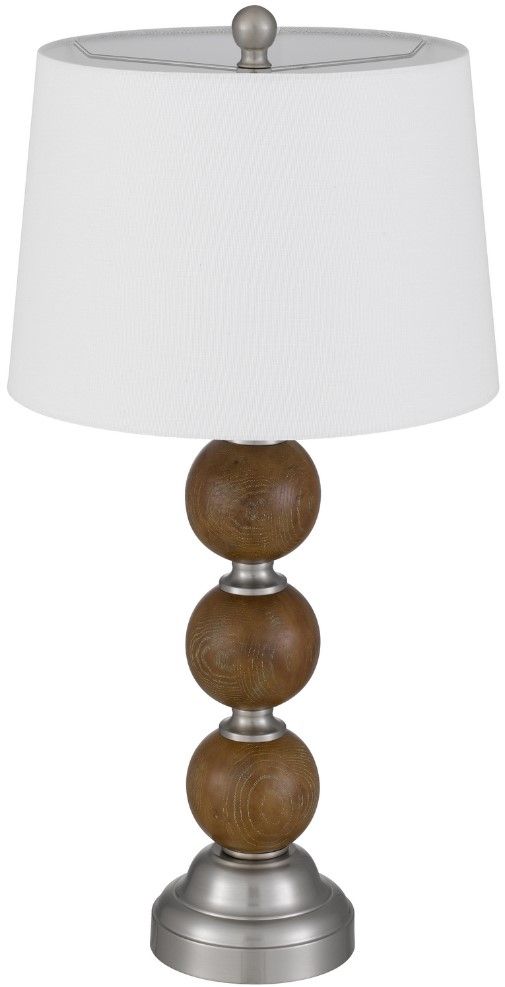 Cal® Lighting & Accessories Stacked Orb 2-Piece Brushed Steel/Justic Oak Table Lamp Set-2