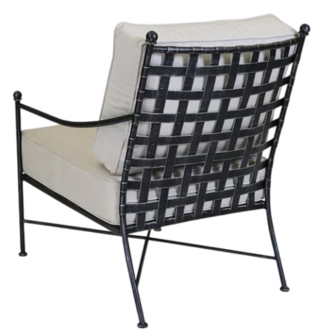 Sunset West Provence Century Pewter Antique Wrought Iron Outdoor Club Chair with Canvas Flax Cushion-2
