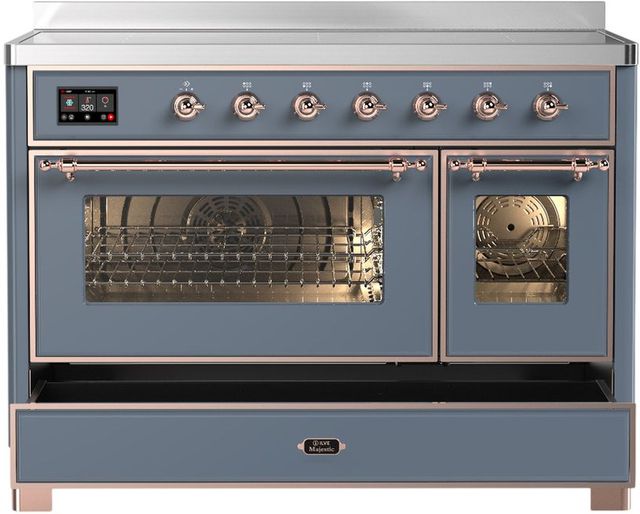 Ilve® Majestic III 48" Blue Gray Pro Style Induction Range with 6 Elements and Copper Trim-2