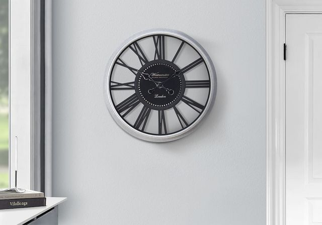 Monarch Specialties Inc. Black/Silver 20" Round Wall Clock with Roman Numerals on Open Background-2