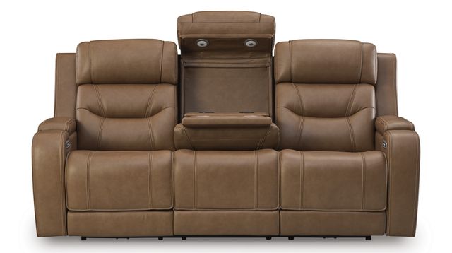 Signature Design by Ashley® Knightington Caramel Power Reclining Sofa with Audio Seating-1