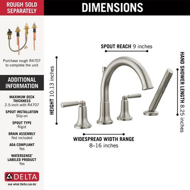 Delta Saylor® Stainless Roman Tub Trim with Hand Shower-3