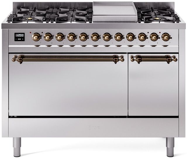 Ilve® Nostalgie II Series 48" Stainless Steel Pro Style Dual Fuel Range-0