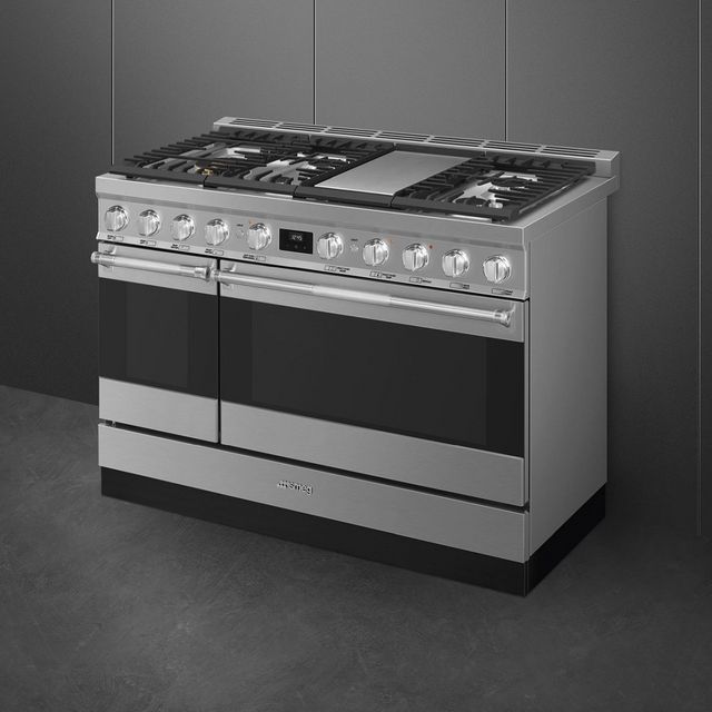 Smeg 48" Stainless Steel Pro Style Slide In Dual Fuel Range-2