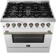 FORNO® Galiano 36" Stainless Steel Pro Style Dual Fuel Range with White Door with Antique Brass Accents-1