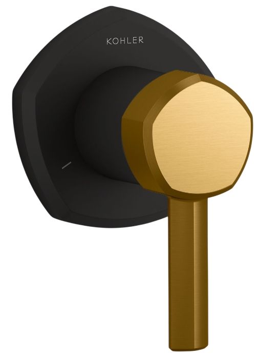 KOHLER® Occasion® MasterShower® Brushed Moderne Brass/Matte Black Transfer Valve Trim with Lever Handle-0