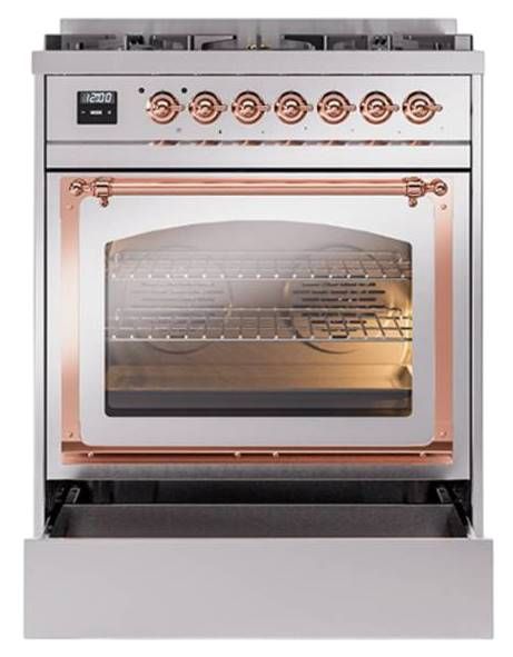 Ilve® Nostalgie II Noblesse 30" Stainless Steel Pro Style Dual Fuel Range with Copper Trim-3