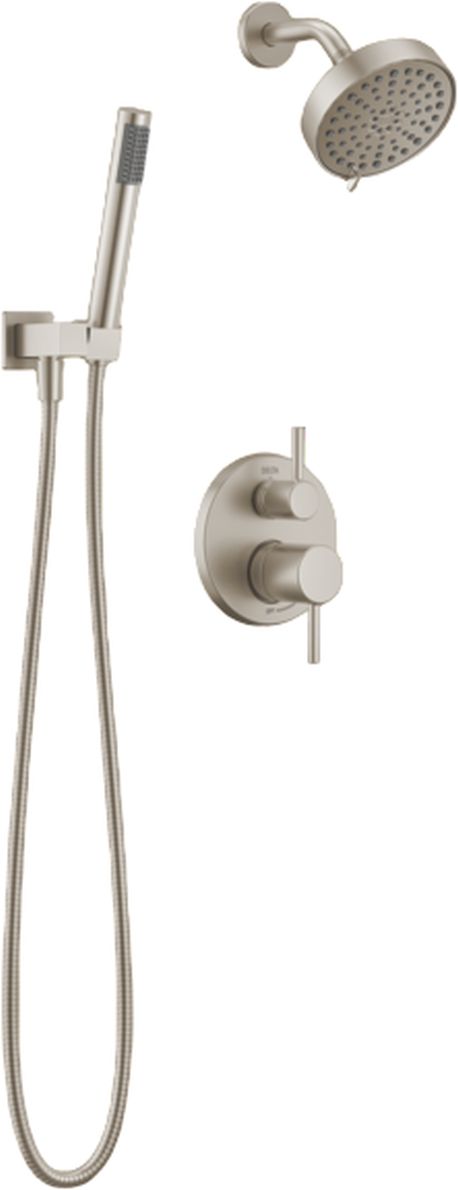 Delta Modern 14S Spotshield Brushed Nickel Shower Trim with Fixed Head & Hand Shower-0