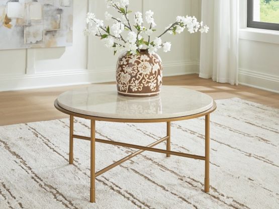 Signature Design by Ashley® Alben Beige Cocktail Table with Antique Gold Base-1