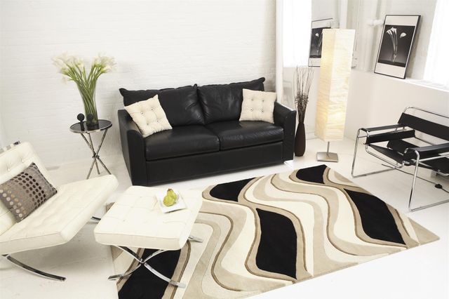 KAS Rugs Eternity Black/Beige Waves 5'x8' Rug-2