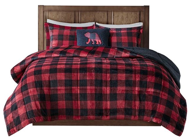 Olliix by Woolrich Alton Black Buffalo Check and Red Twin Plush to Sherpa Down Alternative Comforter Set-0