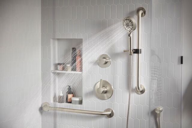Peerless Precept® Brushed Nickel Tub Shower and Hand Shower-1