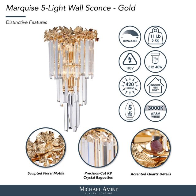 Michael Amini® Marquise Gold 5-Light Wall Sconce-3