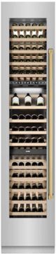ZLINE Autograph Edition 18 in. 9 Cu. Ft. Triple Zone 68 Bottle Left Hinge Column Wine Cooler in Stainless Steel with Polished Gold Accents-2