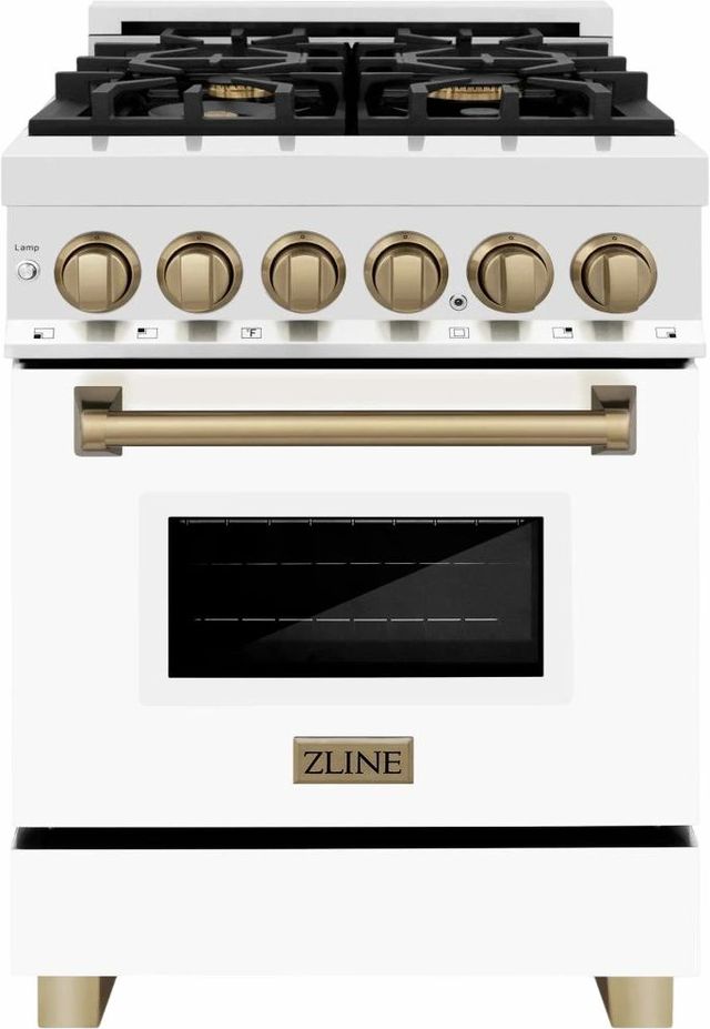 ZLINE Autograph Edition 24" Stainless Steel Pro Style Dual Fuel Range with White Matte Door-0