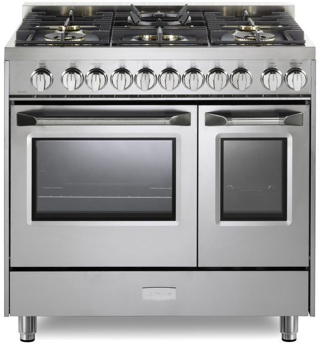 Verona® Ultima 36" Stainless Steel Double Oven Freestanding Gas Range with 5 Brass Burners-0