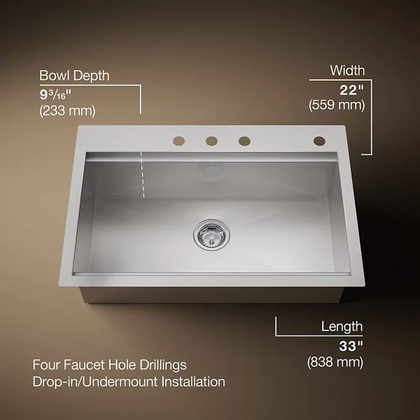 KOHLER® Lyric® Workstation Stainless Steel 33" Top/Undermount Single-Bowl Kitchen Sink-2