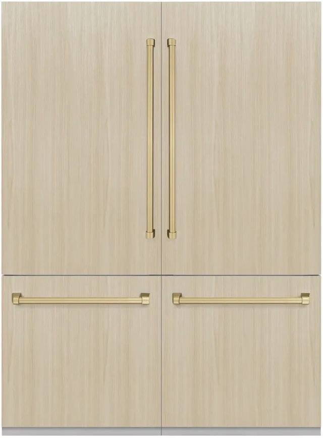 ZLINE Autograph Edition 60" 32.2 Cu. Ft. Panel Ready Built In Counter Depth French Door Refrigerator with Champagne Bronze Accents-0