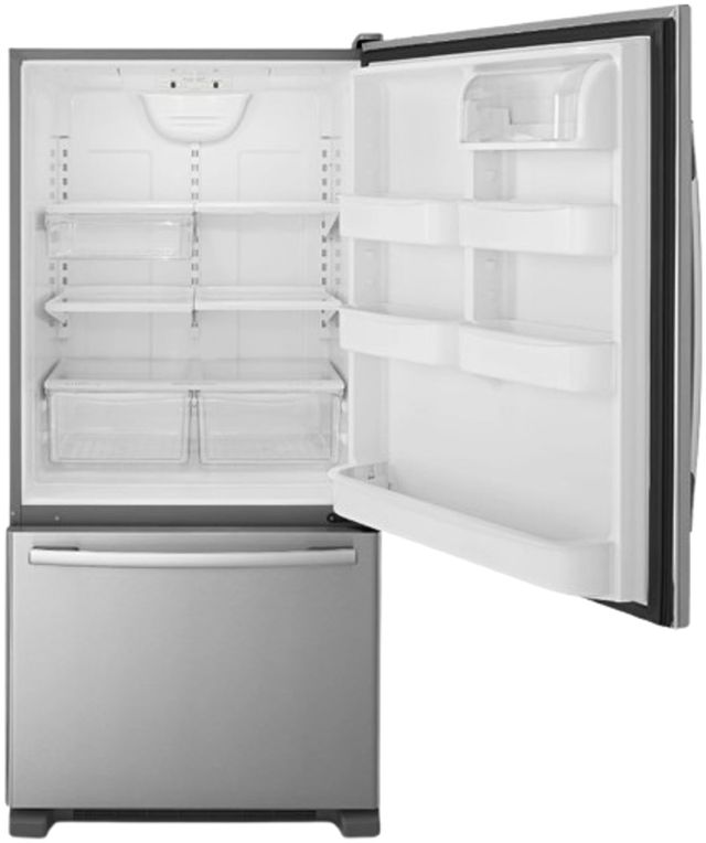 Amana® 33". 22.1 Cu. Ft. Stainless Steel Bottom Freezer Refrigerator with EasyFreezer™ Pull-Out Drawer-1