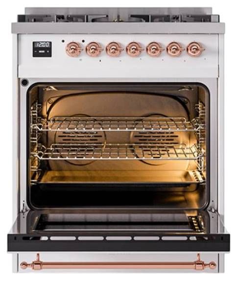 Ilve® Nostalgie II Noblesse 30" Custom RAL Color Pro Style Dual Fuel Range with Copper Trim-2