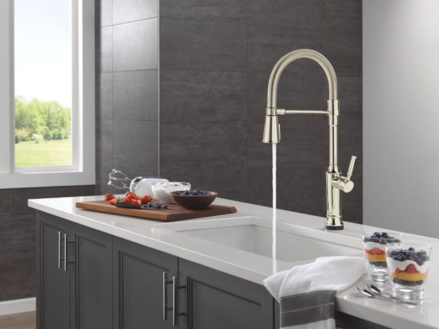 Delta Renaldi® Lumicoat® Polished Nickel Touch2O® Technology Kitchen Faucet with Touchless Technology-3
