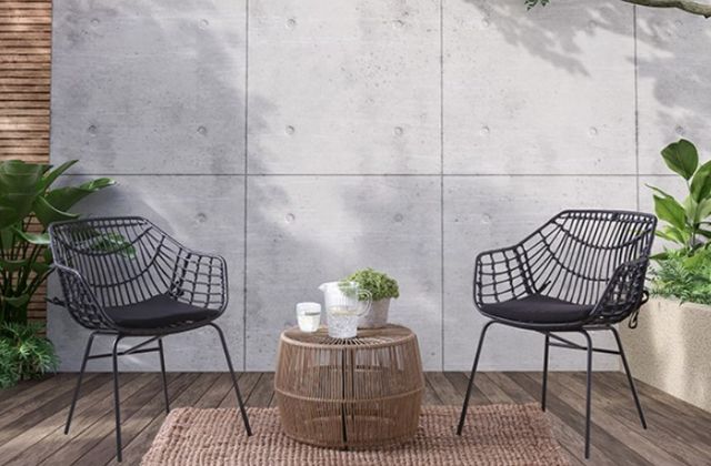 Furniture of America® Livana 2-Piece Black Fabric/Rattan/Steel Outdoor Chair Set-1