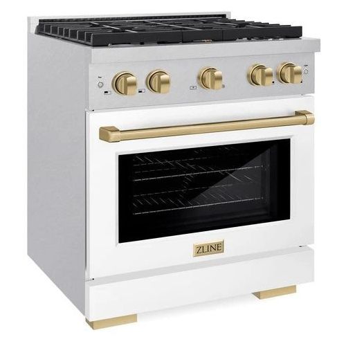 ZLINE Autograph Edition 30" Satin Stainless Steel Pro Style Gas Range with White Matte Door-2