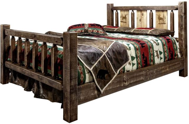 Montana Woodworks® Homestead Stain and Clear Lacquer Queen Bed with Laser Engraved Elk Design-3