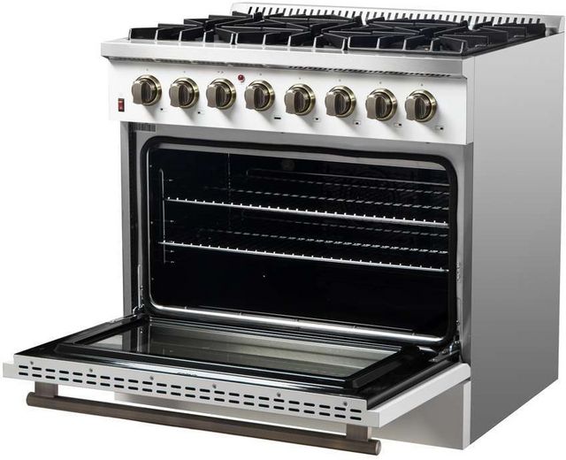 FORNO® Galiano 36" Stainless Steel Pro Style Dual Fuel Range with White Door with Antique Brass Accents-7