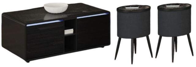 Elements International Halo 3-Piece Black Smart Occasional Table Set-0
