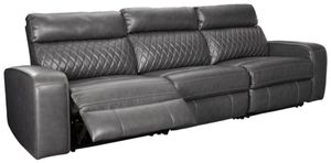 front view of the Signature Design by Ashley® Samperstone 3-Piece Gray Power Reclining Sectional