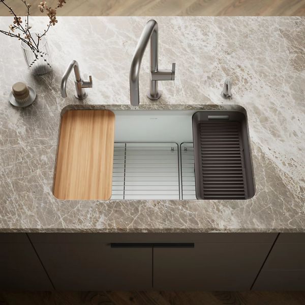 KOHLER® Riverby® Ice Gray 33" Undermount Single-Bowl Workstation Kitchen Sink with Accessories-1