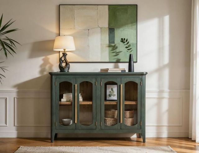 International Furniture Direct Brava Green 4-Door Console-1