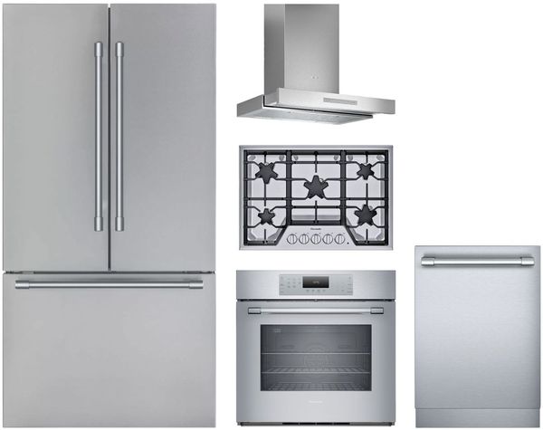 front view of the Thermador® 5 Piece Stainless Steel Kitchen Package