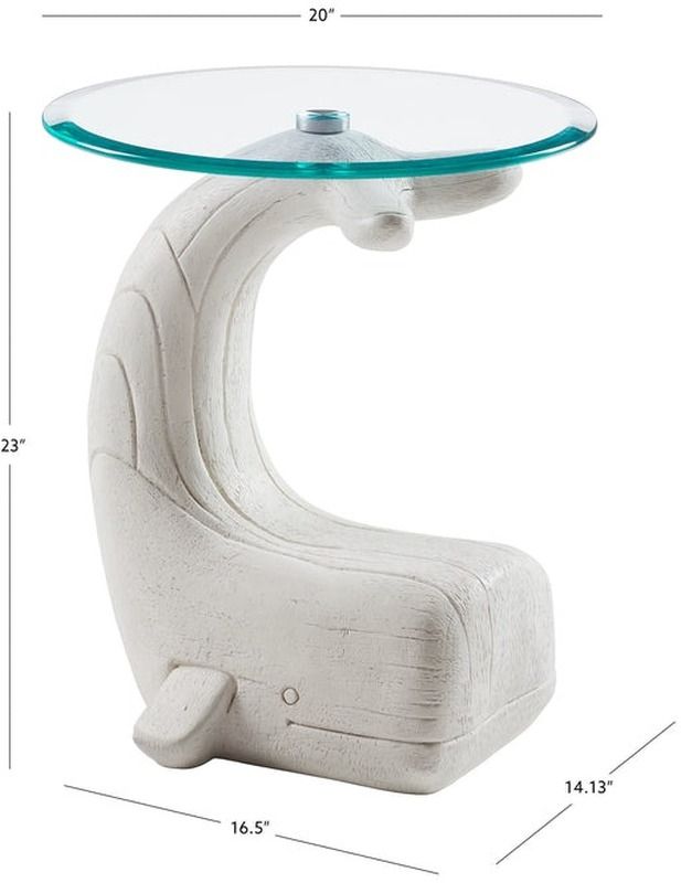 Powell® Wally The Whale Glass Top Side Table with White Base-2
