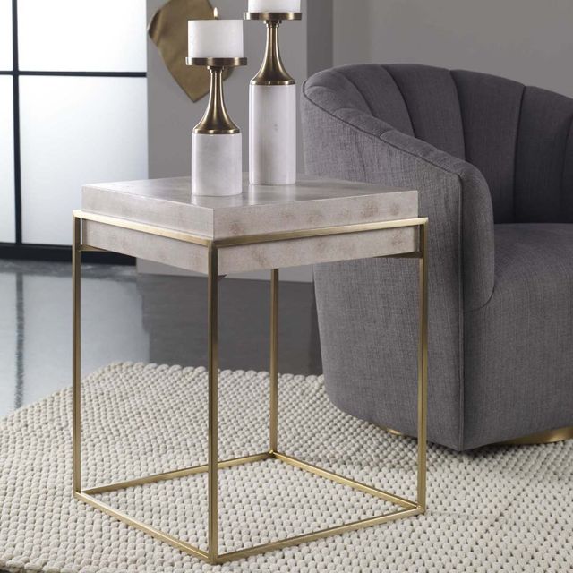 Uttermost® India Ivory Burl Accent Table with Brushed Brass Base-4