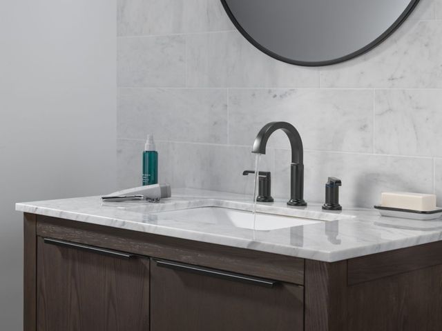 Delta Tetra™ Matte Black 2-Handle Widespread Arched Bathroom Faucet-1