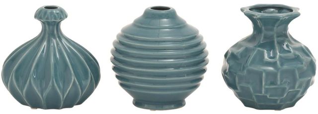 Deco Marche 3-Piece Blue 6" Ceramic Vase with Varying Patterns Set-0