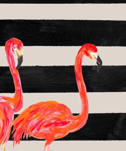 Classy Art Fondly Flamingo Trio Square on Stripe by Julie DeRice Wall Art-1