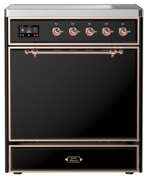 Ilve® Majestic III 30" Glossy Black Pro Style Induction Range with Solid Door and Copper Trim-0