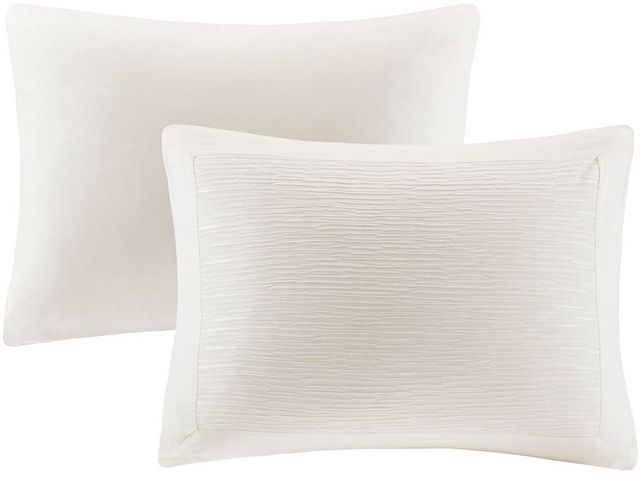 Olliix by N Natori 3 Piece White King Hanae Cotton Blend Yarn Dyed Duvet Cover Set-1