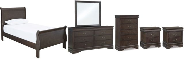 Signature Design by Ashley® Leewarden 6-Piece Dark Brown Twin Sleigh Bed Set-0