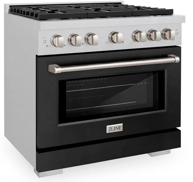 ZLINE Paramount 36" Satin Stainless Steel Pro Style Dual Fuel Range with Black Matte Door-2