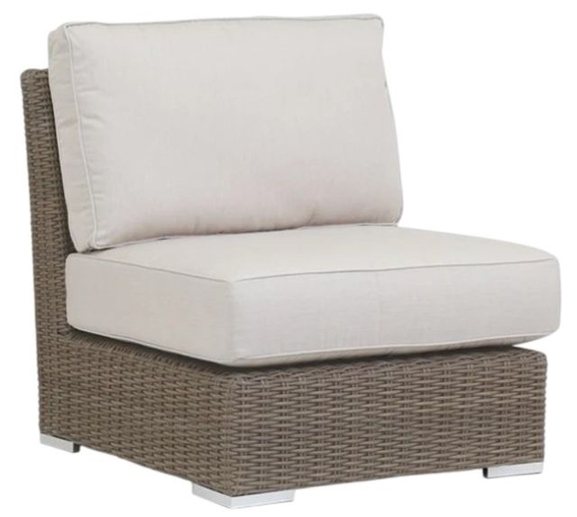 Sunset West Coronado Driftwood Resin Wicker Outdoor Armless Club Chair with Canvas Flax Cushion-0