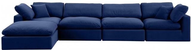 Meridian Furniture Comfy 5-Piece Navy Velvet Sectional-1