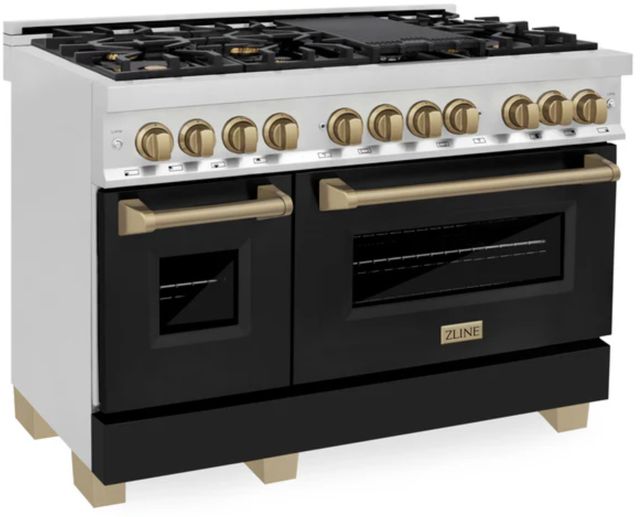ZLINE Autograph Edition 48" Stainless Steel Pro Style Dual Fuel Range with Black Matte Door-2