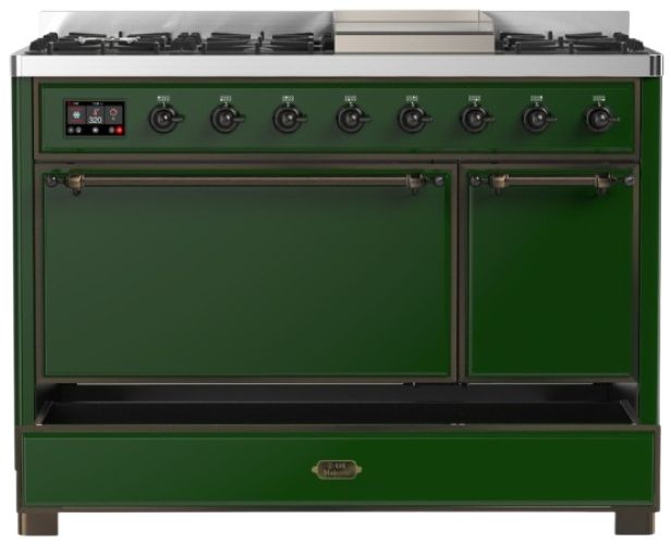 Ilve® Majestic III 48" Emerald Green Pro Style Dual Fuel Liquid Propane Range with Solid Door and Burnished Trim-2