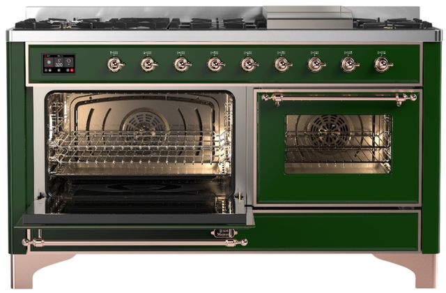 Ilve® Majestic III 60" Emerald Green Pro Style Dual Fuel Liquid Propane Range with Triple Glass Door and Copper Trim-2